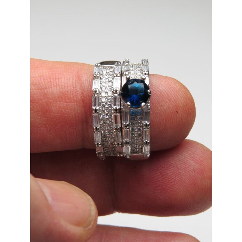 *925 Sterling Silver Diamond sapphire wedding engagement Band